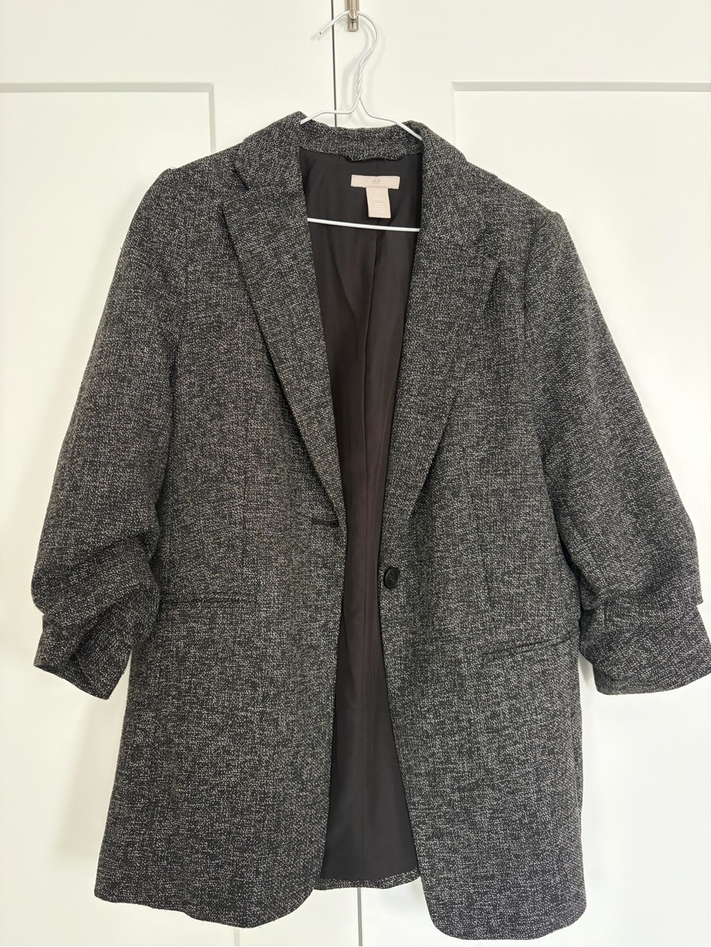 H&M Dark Gray Tweed Single-Button Blazer Jacket